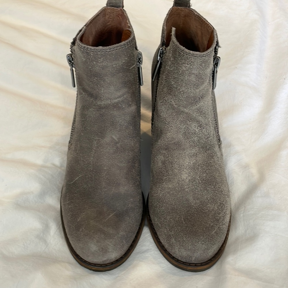 Lucky brand wedge booties distressed look gray size 6.5